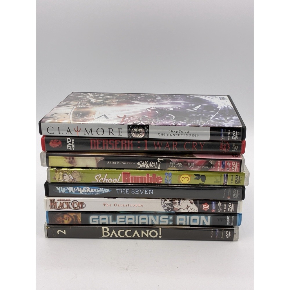 Anime DVD Lot of 8 Berserk Claymore Samurai 7 Baccano Black Cat OOP